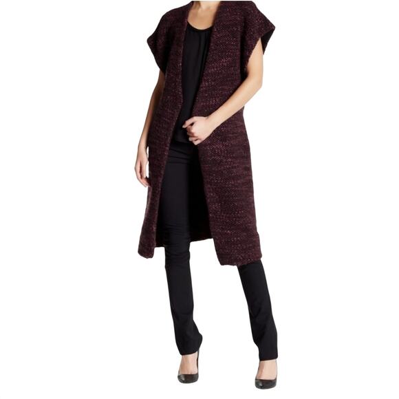 Alice + Olivia ALPACA WOOL Long Cardigan Sz S Red Merlot Maxi Sleeveless $440 - Picture 12 of 17
